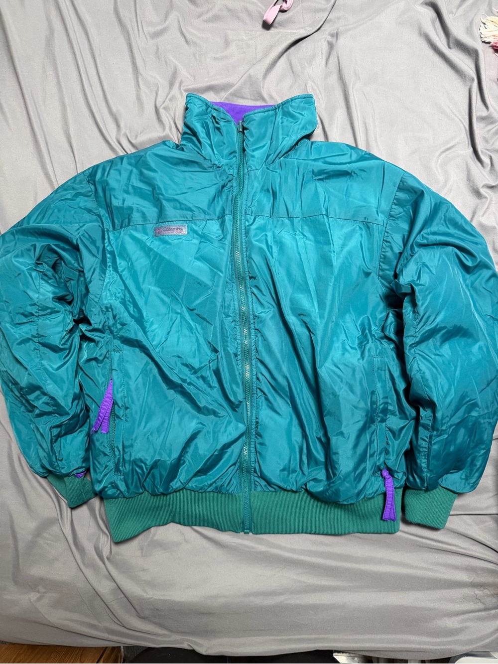 womens vintage columbia reversible puffer jacket